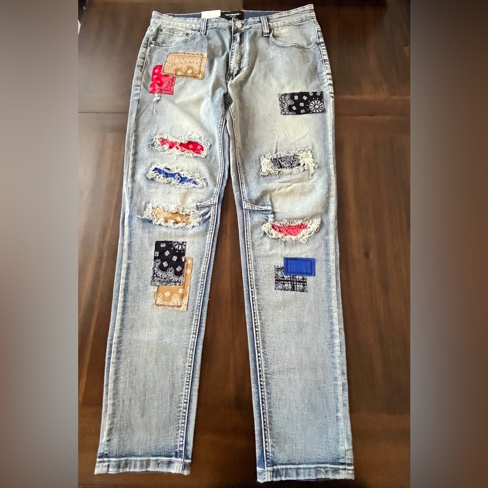 NWT Y2K Patchwork Men’s Bandana Jeans Size 36x32